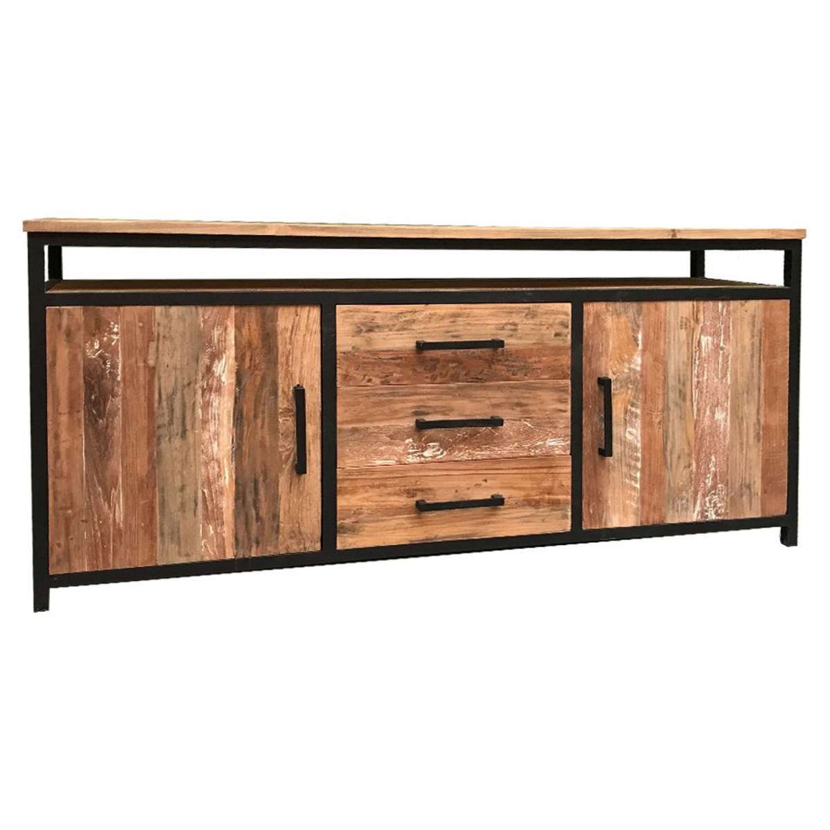 Kommode Montreal B 180 cm Teak Massivholz Metall schwarz