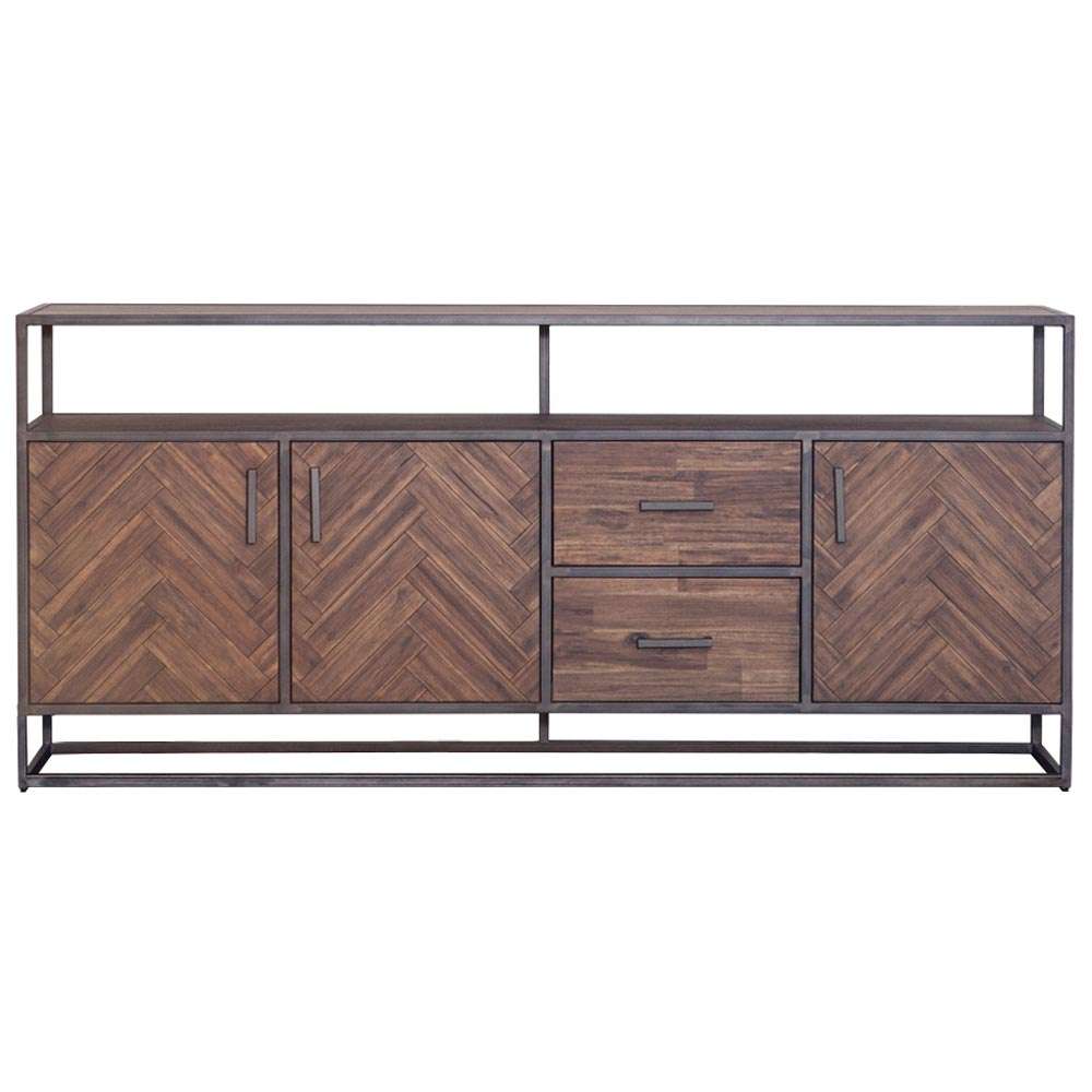 Kommode Hudson 200 cm Sideboard Akazie braun Metall