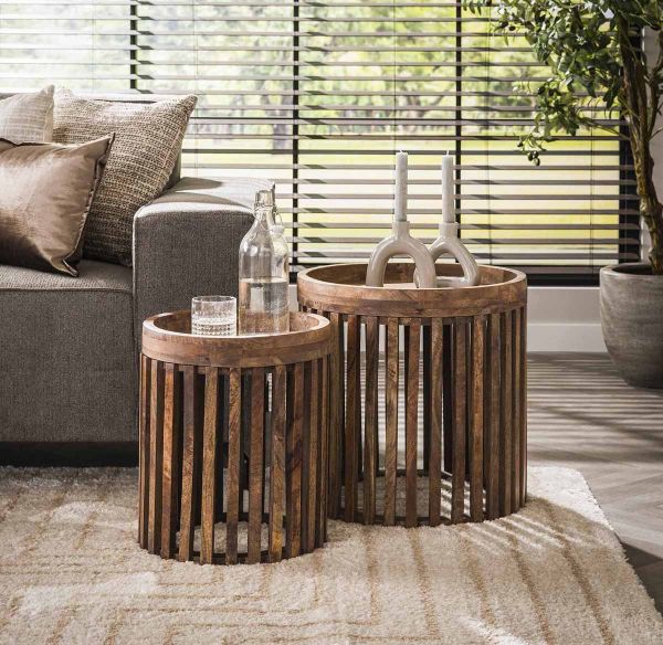 2er Set Couchtisch NEVADA Mangoholz rund