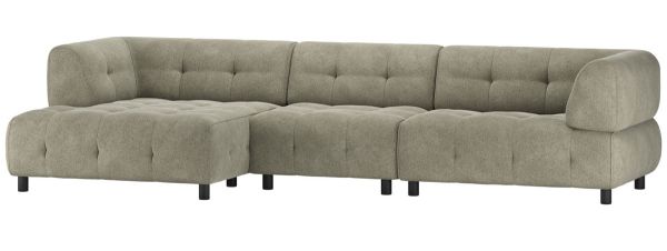 woood Ecksofa LOUIS Chenille Gewebe grün Chaiselongue links