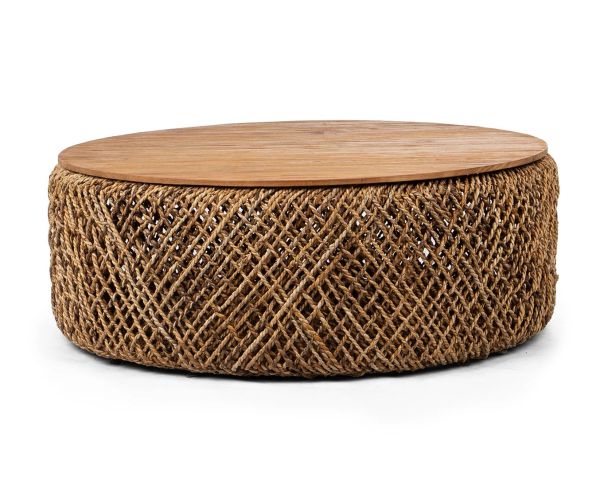 Couchtisch KNUT 85 cm rund natur Geflecht Teakholz