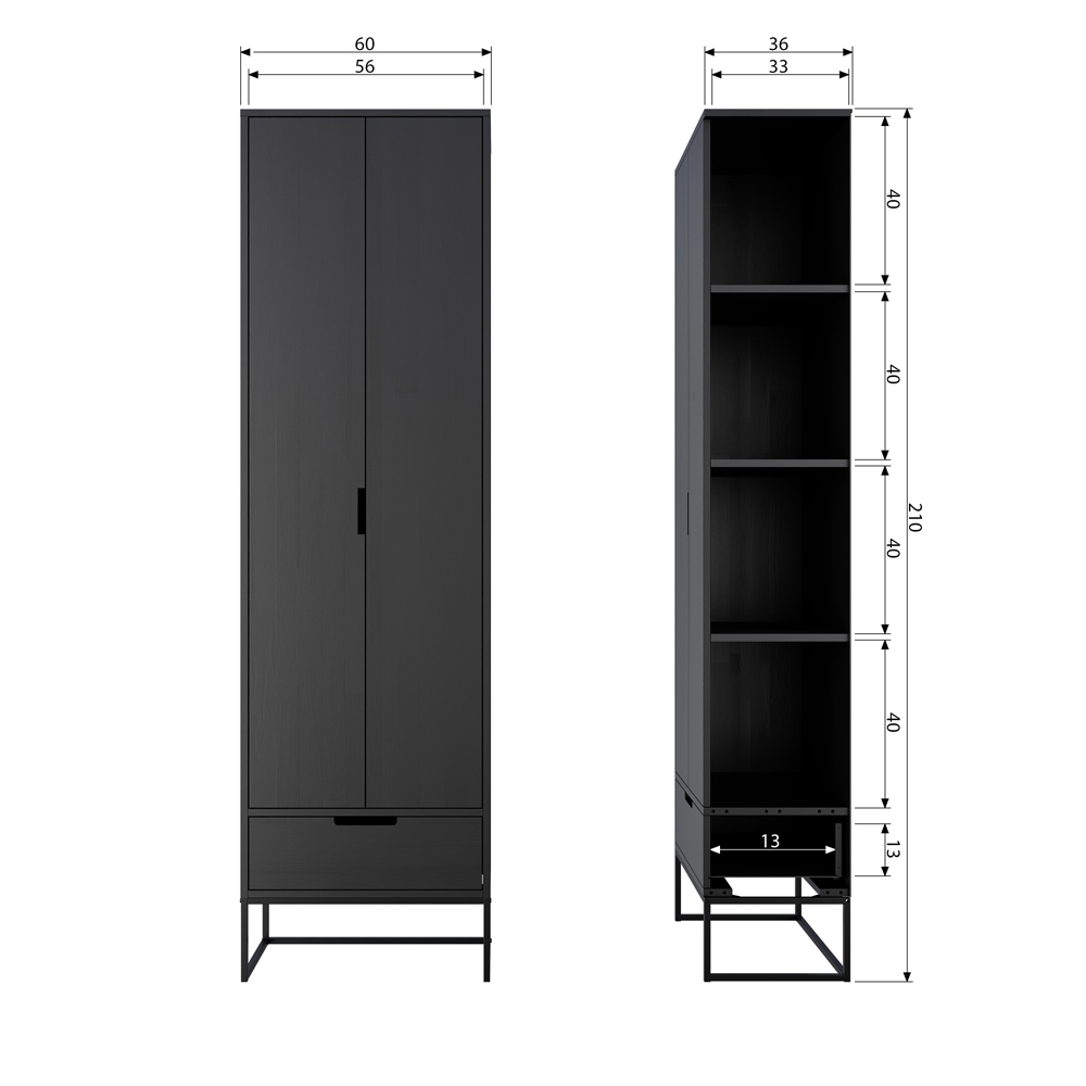 Hochschrank Silas H schwarz Möbel 210 Ihr Maison Aufbewahrungsschrank cm großer Eiche gebürstet Online-Shop Schrank | ESTO