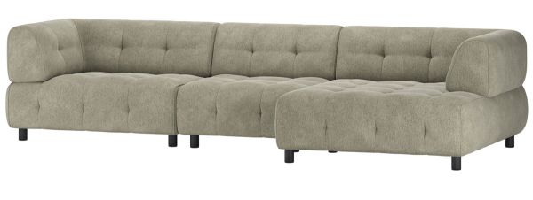 woood Ecksofa LOUIS Chenille Gewebe grün Chaiselongue rechts