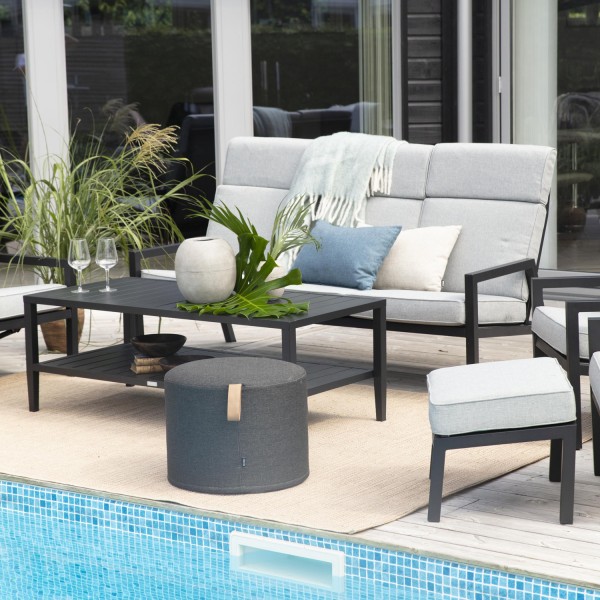 Outdoor Sitzhocker Kotte schwarz Pouf Ø 50 cm rund Hocker