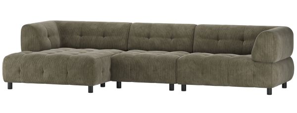 woood Ecksofa LOUIS Rippstoff grün Chaiselongue links