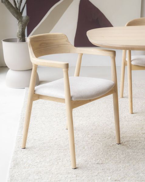 Esszimmerstuhl Stuhl SCANDI Jorick Stoffbezug beige Eiche natur