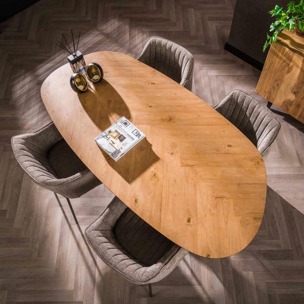 Esstisch organisch 210 x 105 cm oval Fischgräte Teakholz