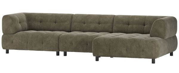 woood Ecksofa LOUIS Rippstoff Ronni Leaf Chaiselongue rechts