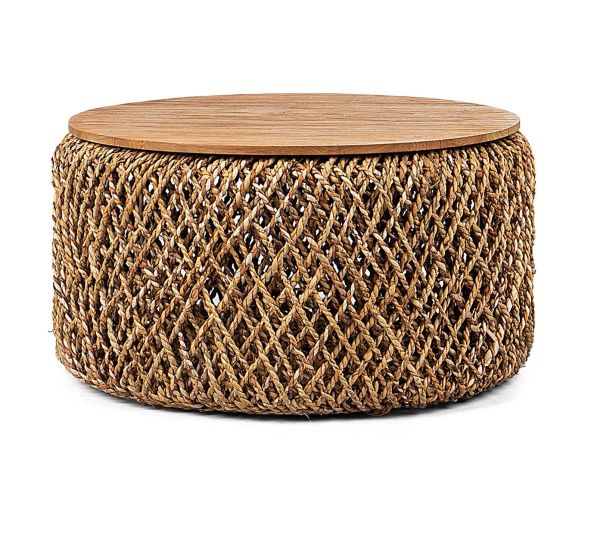 Couchtisch KNUT 70 cm rund natur Geflecht Teakholz