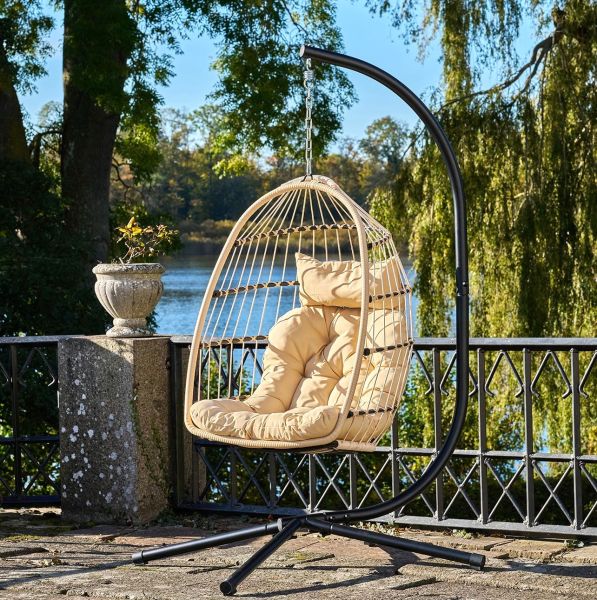 Garten Hängesessel NELE natur PE Rattan mit Gestell